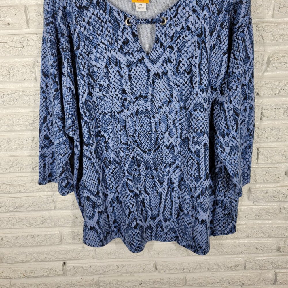 Ruby Rd Women’s 3X Top Blue Animal Print Keyhole Neck 3/4 Sleeve Knit ANI30E - Picture 4 of 8